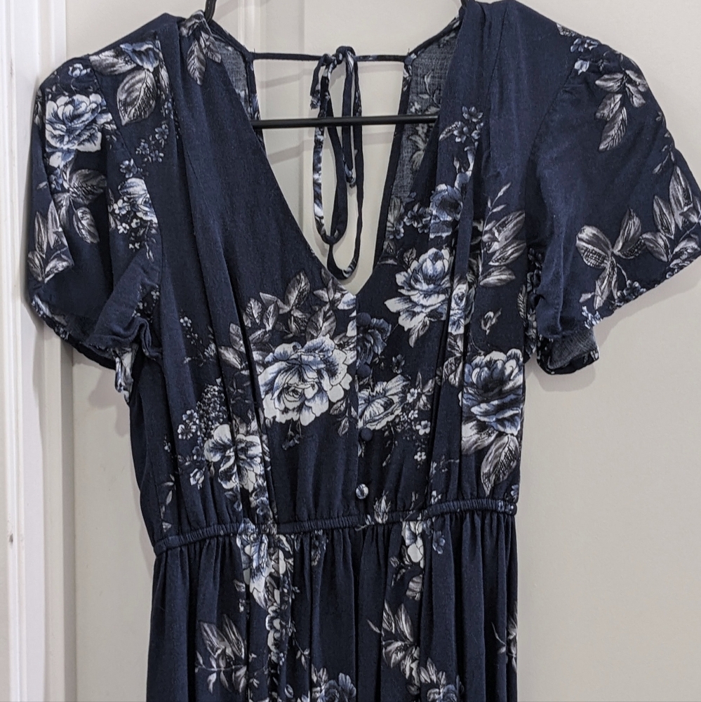Long Floral Blue Dress Hight Slit